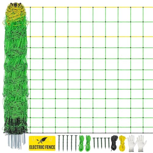 Electric Poultry Netting Fence, Portable Electric Fence for Poultry and Livestock Chicken Sheep Lambs Hogs Deer Dogs in Backyards Farms Ranches Homesteads and Gardens (49.6"x 164')