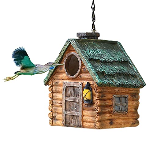 Handsider DIY Hanging Birdhouse, Art Decor Bird House Figurines with Clean Switch for Outside Patio Outdoor Indoorï¼ŒResidences Used for Bluebirds, Sparrows, Chickadees (Cottage)