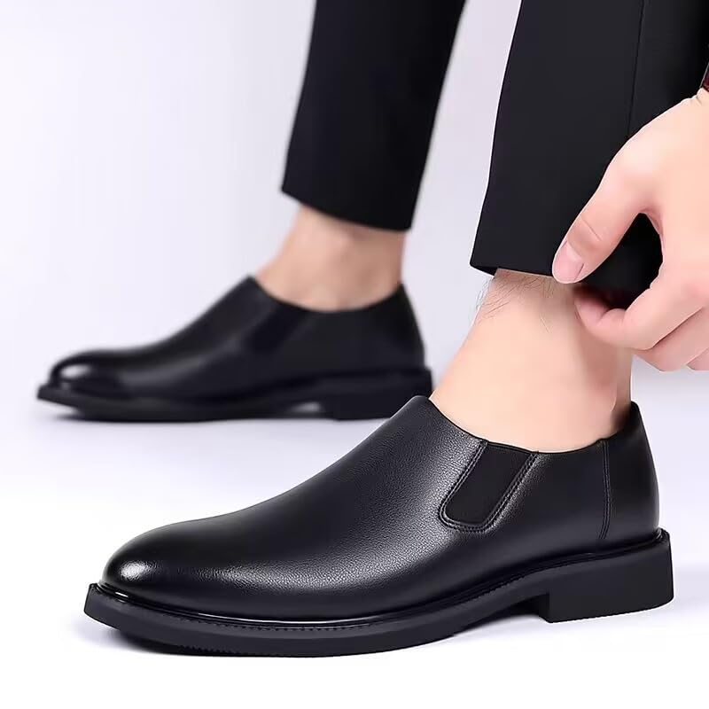 Men's Oxford Shoes Fashion Slip-On Round Anti-Slip Mid Chunky Heels Formal Loafers Low Top Work Dress Shoes Non-Slip Soft Sole Oxford Shoes3