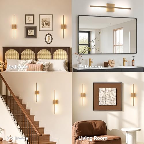 Image of Shenmoyl Battery Operated Wall Sconce Set of 2, 8000mAh Rechargeable Wall Sconces, 3000K-6000K Dimmable, 350Rotate, Indoor Wall Lights for Bedroom Living Room, Original Wood, 23.6 Inch
