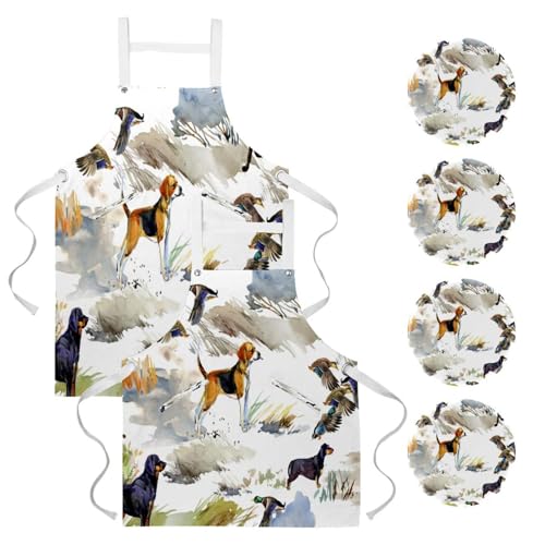 Lot de 2 tabliers de cuisine avec motif lévrier et canards