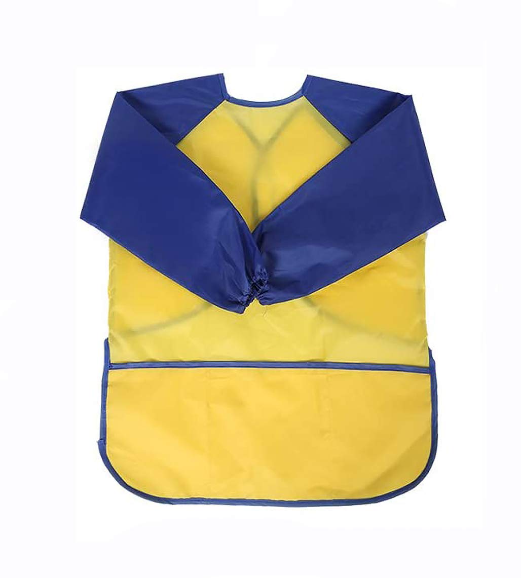 tooloflife Childrens Kids Toddler Waterproof Long Sleeve Play Apron Painting Smock for Painting, Baking, Cooking - L - Age 8-10 years - Yellow Blue