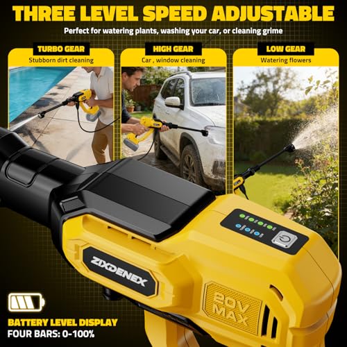 Cordless Portable Washer for Dewalt 20V Battery, 1000 PSI Portable Handheld Washer with Brushless Motor, 6-in-1 Nozzle, 3 Level Adjustable for Car Yard Fence Wall Clean (Battery Not Included) thumbnail 4