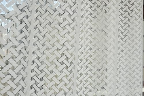 Image of Sheer Net Semi Transparent Home Decor Curtains for Living Room, Balcony Doors and Windows Panel, Parda, Eyelets Hanging, Cream Criss-Cross, 4 x 9 Feet, Pack of 2