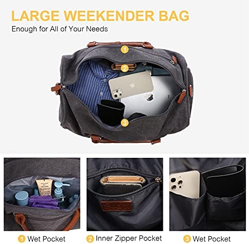 Weekender Bags for Women Sucipi Large Overnight Bag Carry on Duffle Bag with Luggage Sleeve Canvas Travel Duffel Bag with Toilerty Bag,Shoe Compartment,Wet Pocket Black 3 Weekender Bags for Women Sucipi Large Overnight Bag Carry on Duffle Bag with Luggage Sleeve Canvas Travel Duffel Bag with Toilerty Bag,Shoe Compartment,Wet Pocket Black