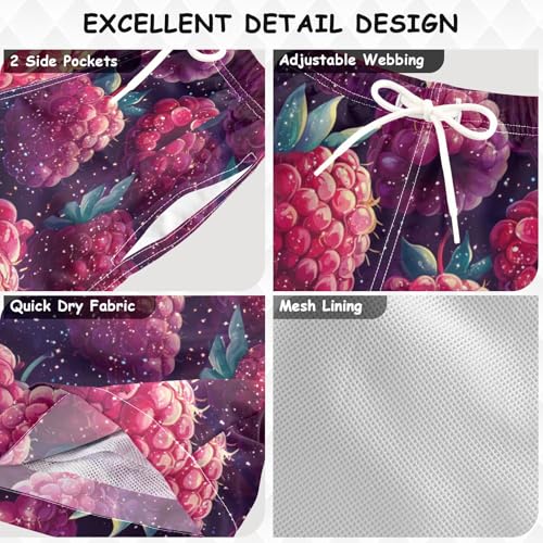 Pigsaly Boys Swim Trunks Fresh Red Purple Raspberry Berry Fruit Boys Board Shorts Swimsuit Swimwear Summer Bathing Suit XS3