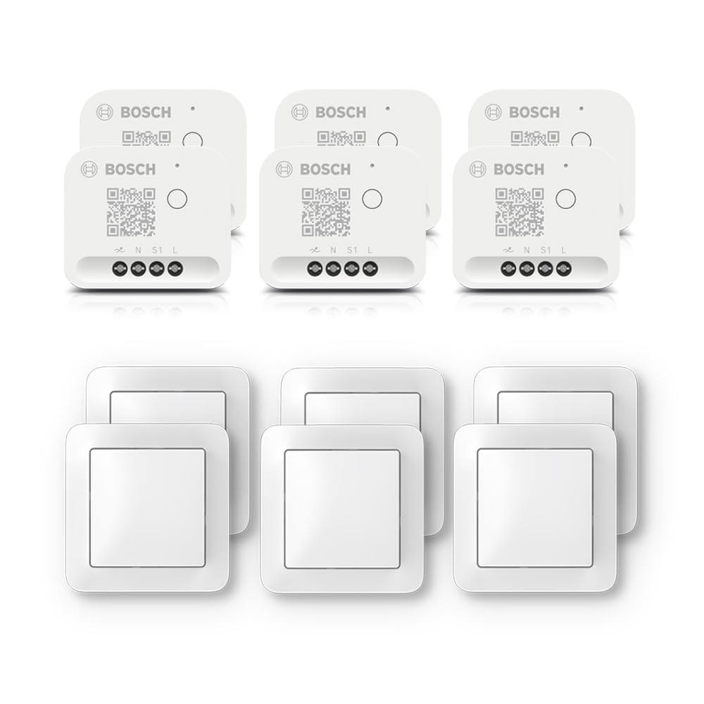 Set di illuminazione e oscuramento per la casa intelligente di Bosch, comprendente interruttore a parete, 6x dimmer, 6x interruttore a parete per attuatori smart
