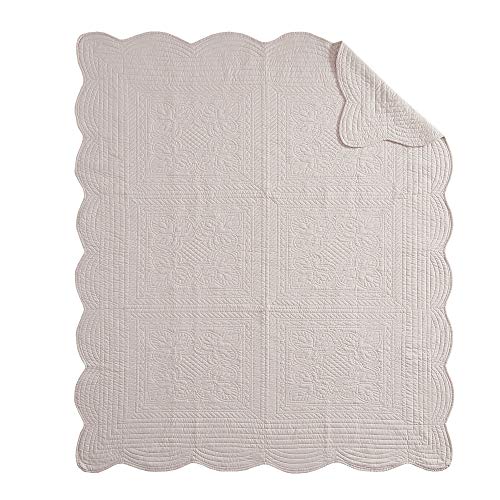 Madison Park Madison Park Luxe Quilted Throw Blanket - Damask Stitching Design, Cotton Filled Spread, Ultra Soft, Cozy Bedding For Living Room Couch, Sofa, Bed, 60X72", Scalloped Borders Blush #TOP3