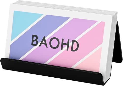 Black Business Card Holder for Desk, Metal Modern Desktop Business