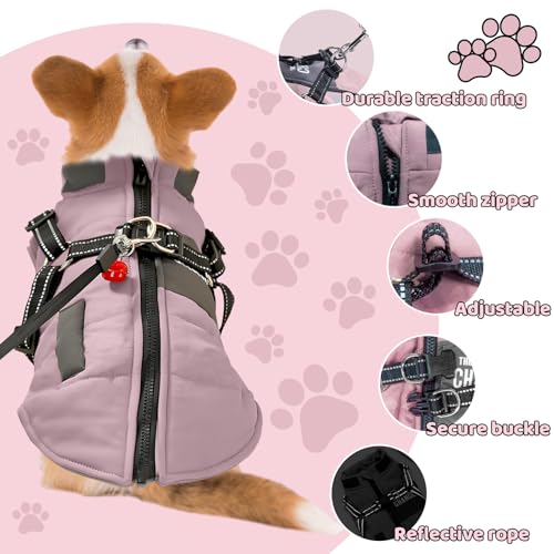 ZoneYan Hundejacke Winterweste Jacken, Warme Reflektierend Hundemäntel mit Geschirr Wasserdicht, Hundekleidung Winter, Hundepullover für Kleine und Mittelgroße Hunde & Welpen, XL