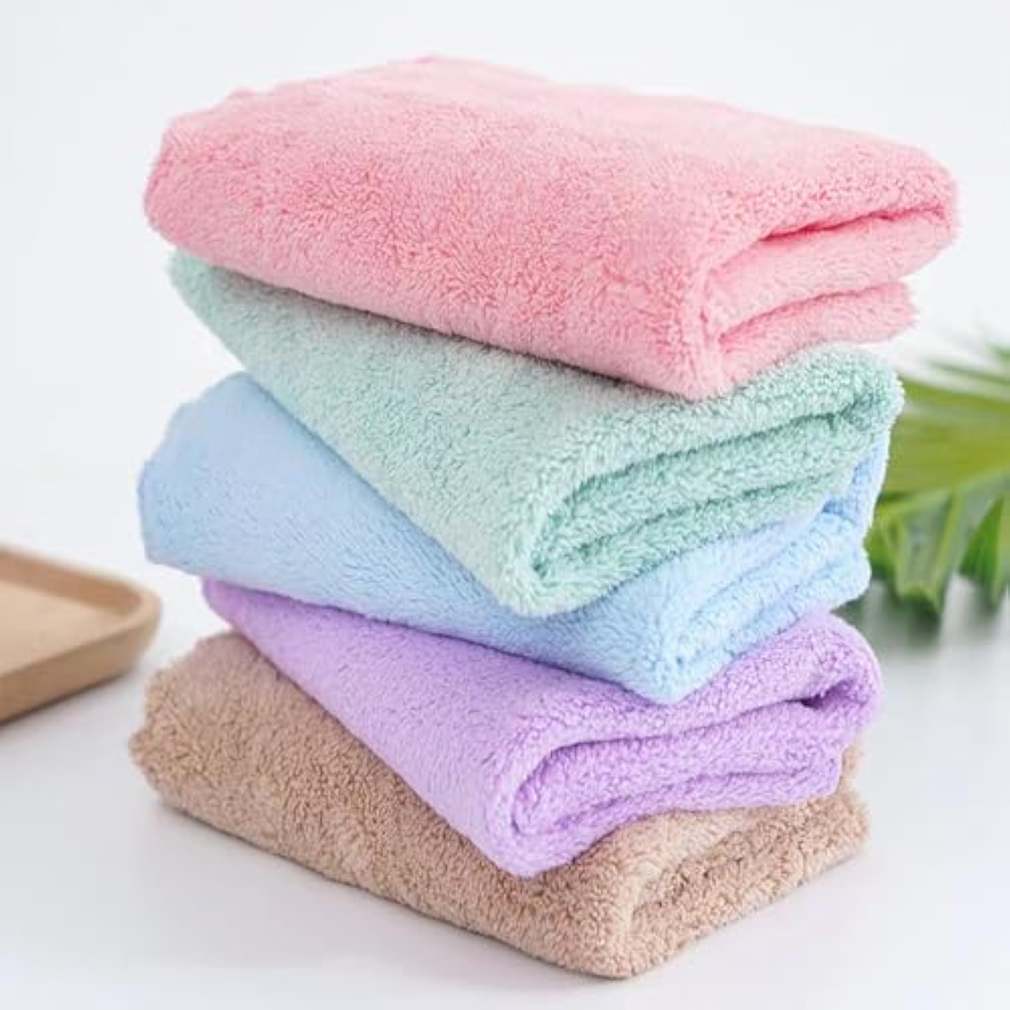 Premium Coral Velvet Washcloths Set, 5 Pack
