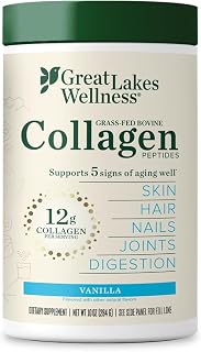 Great Lakes Wellness Collagen Peptides Powder for Skin, Hair, Nails, Joints & Digestion - Vanilla Flavored - Quick Dissolve Hydrolyzed, Non-GMO, Kosher - 10 oz