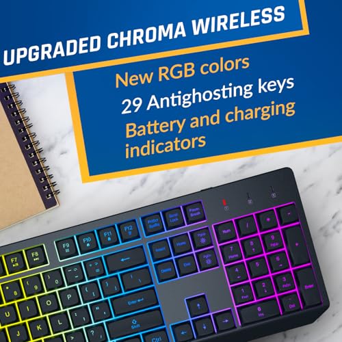 Image of KLIM Chroma Wireless Keyboard and Mouse - RGB Backlit Gaming Combo, Rechargeable Wireless Keyboard & RGB Mouse, Durable & Ergonomic, Dual USB Receivers, Compatible with PC, Mac, PS4, PS5