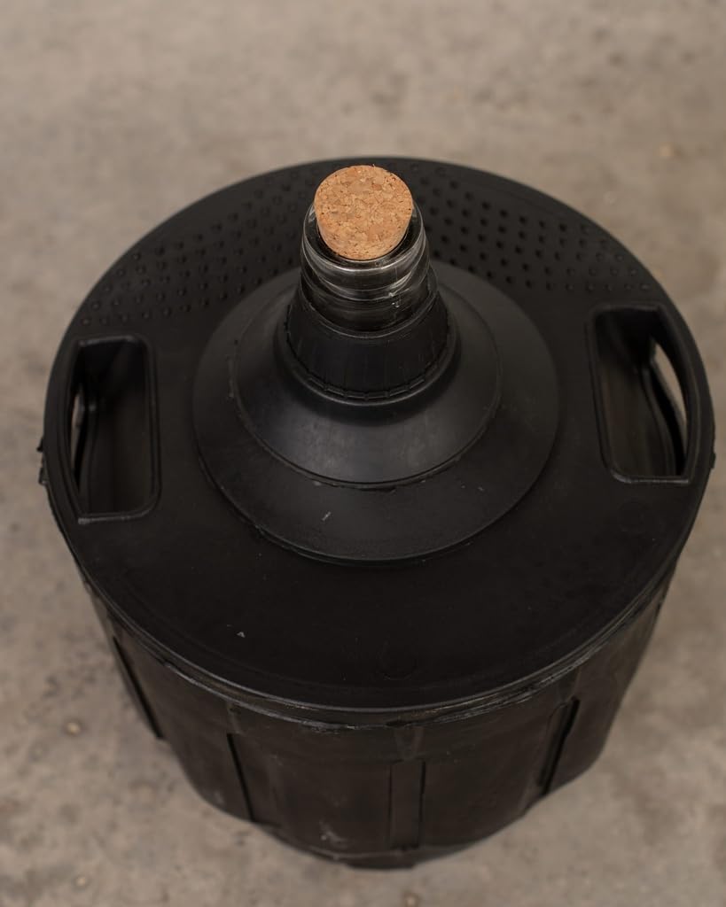 Garrafa de Vidrio con Funda Plástico Negro Tapón Corcho Boca Estrecha, 8L