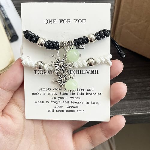 Image of Spider Bracelets for Couple Friendship Couples Bracelets Adjustable Braided Rope Energy Stone Charm Bracelets Matching Bracelet Halloween Party Jewelry (Black+White)