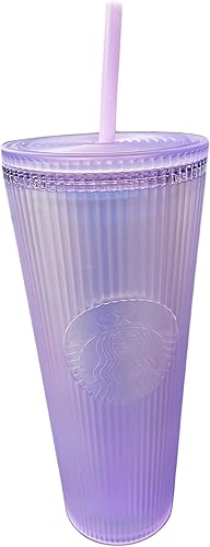 Starbucks Otoño 2023 Lila Aurora Iridiscente Plisado Suave Tacto Vaso 24oz Venti