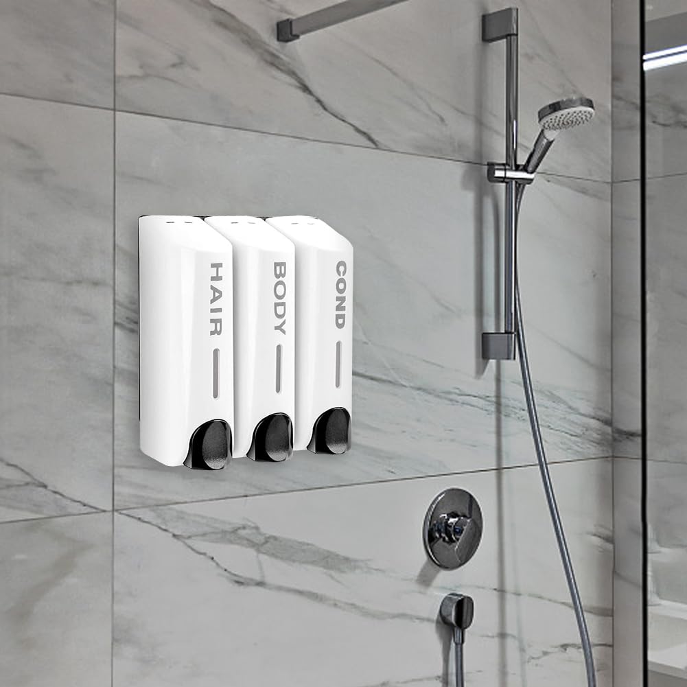 Dispensador Triple de Champú y Acondicionador de 350 ml Recipiente de Jabón para Loción de Lavado Resistente al Calor para Montaje en Pared Gran Capacidad para Accesorios de Baño