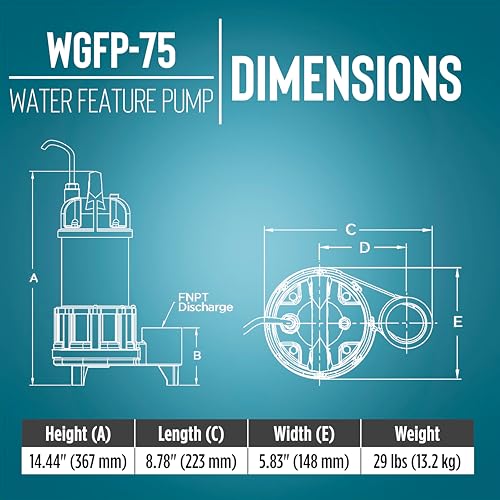 Little Giant WGFP-75 115 Volt, 4890 GPH Stainless Steel And Cast Iron Water Feature Pump with 19-Ft. Cord, Black, 566069 by Little Giant - Image 2