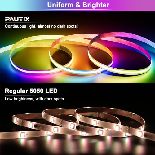 PAUTIX RGB Smart IC COB LED Strip 5M Kit,DC24V 3150LEDs Colour-Changing Pixel Addressable RGB LED Tape Lights,Multicoloured Flexible Lights with 72W Mains and Controller for Home DIY Lighting Projects - Image 3