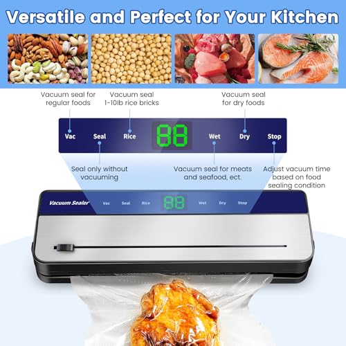 7 in 1 Vacuum Sealer Machine, 65 Kpa 30mm Longer Seal Food Sealer with 50Pcs Vacuum Sealer Bags for Vac/Seal/Rice/Wet Dry Mode, Built-in Cutter and Visible LED Digital Countdown Display - Image 3