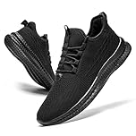 FUJEAK Mens Trainers Shoes Walking Running Gym Slip on Tennis Sneakers Joggers Sport Casual Outdoor Fashion Jogging Shoes Lightweight Breathable Comfortable Black Size 9 UK