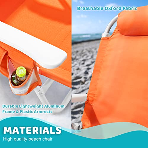 Lemberi Backpack Beach Chairs For Adults,1/2 Pack Folding Heavy Duty Camping Chair With Large Pockets And Cup Holder,Adjustable High Beach Lounge Chairs With Towel Rack For Outdoor,Travel (1, Orange) #TOP3