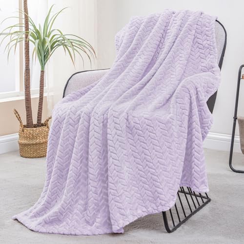 Image of Exclusivo Mezcla Fleece Throw Blanket for Couch Sofa, 50 inchx70 inch, Lilac Purple