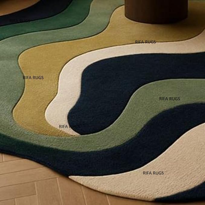 Image of Hand Tufted Carpet Nz Wool with Silk Abstract Design Non Slip Luxury Exclusive Rectangular Carpet for Living Room Bedroom (Size : 3x5 Ft, 90x150 CM), Multicolor