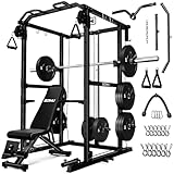 Goimu R1-V4 Power Cage Rack, 2000LB Squat Rack with Cable Crossover System, Multi-Function Weight Cage, Home Gym Workout Machine with More Training Attachments (340LBs Home Gym Package BK)