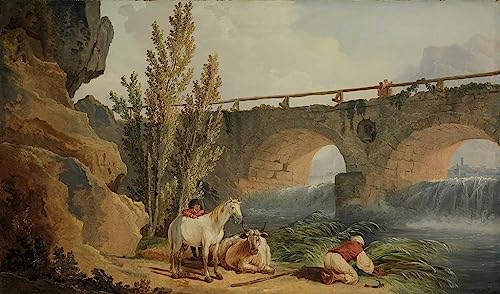 Tableaux graffiti art mural pont sur une cascade Hubert Robert poster 60x90cm