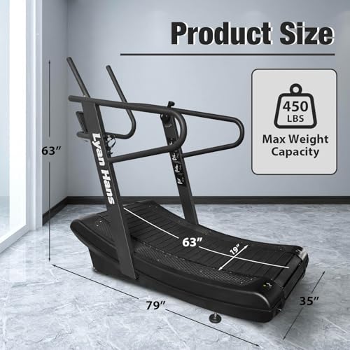 Image of Curved Manual Treadmill, Non-Electric Curve Treadmill with 4 Resistance Levels, Self-Generated Air Runner with LCD, Commercial Motorless Treadmills for Home Gym, 450LBS Capacity