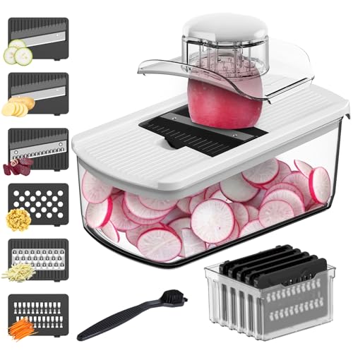 Cambom Vegetable Slicer Vegetable Shredder Multifunctional Food Slicer With Container, Cheese Shredder & Zucchini Slicer, Veggie Slicer With 6 Blades Kitchen Gadgets