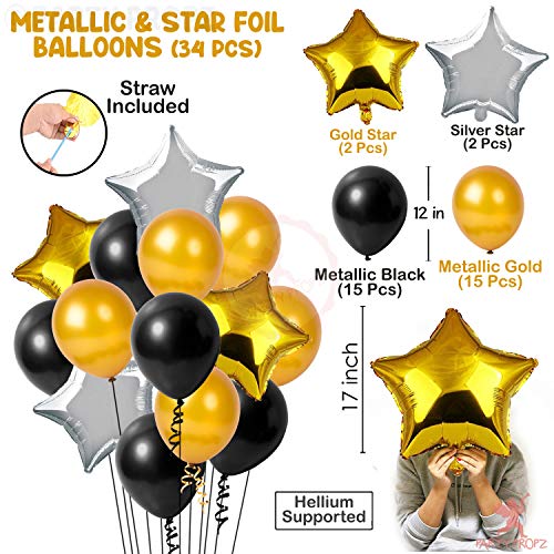 Image of Party Propz Birthday Decoration Items For Husband- 35Pcs, Golden and Black Balloons For Decoration | Star Foil Balloons | Golden Theme Decoration | Happy Birthday Foil Banner (cardstock)