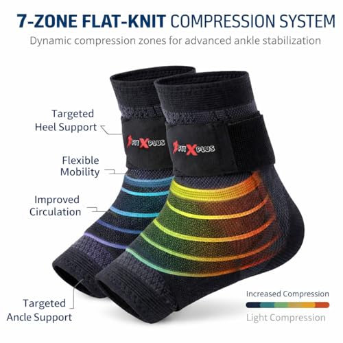 Image of FIT-X-PLUS X-Large Ankle Brace for Men & Women (Pair) - Compression Ankle Support Sleeve for Sports, Running, Gym, Walking, Workout, Basketball & Daily Activities (Black)
