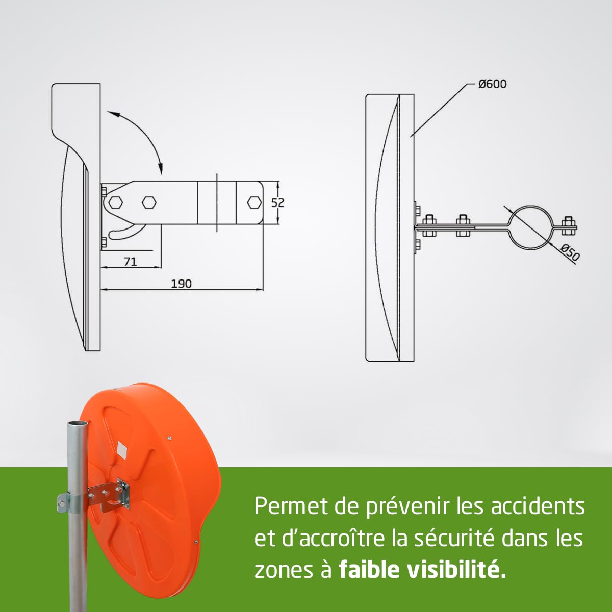 Amig - Miroir convexe de sécurité et de surveillance avec visière Ø60 cm de diamètre - Miroir de circulation - Vision des angles mortscolonnes et coins dans les commerces et garages - Couleur : Orange