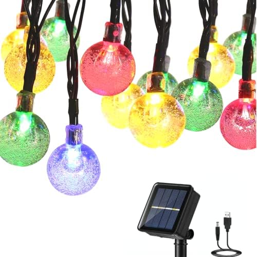 Solar Lights Outdoor Garden, 9.2M 60LED Crystal Balls Fairy Lights, 8 Mode Solar Powered String Lights for Umbrella Balcony Gazebo Tree Fence Porch House Garden Party Decor (Multi-Coloured)