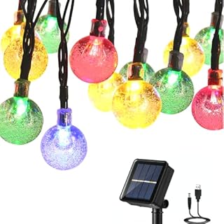 Solar Lights Outdoor Garden, 9.2M 60LED Crystal Balls Fairy Lights, 8 Mode Solar Powered String Lights for Umbrella Balcony Gazebo Tree Fence Porch House Garden Party Decor (Multi-Coloured)