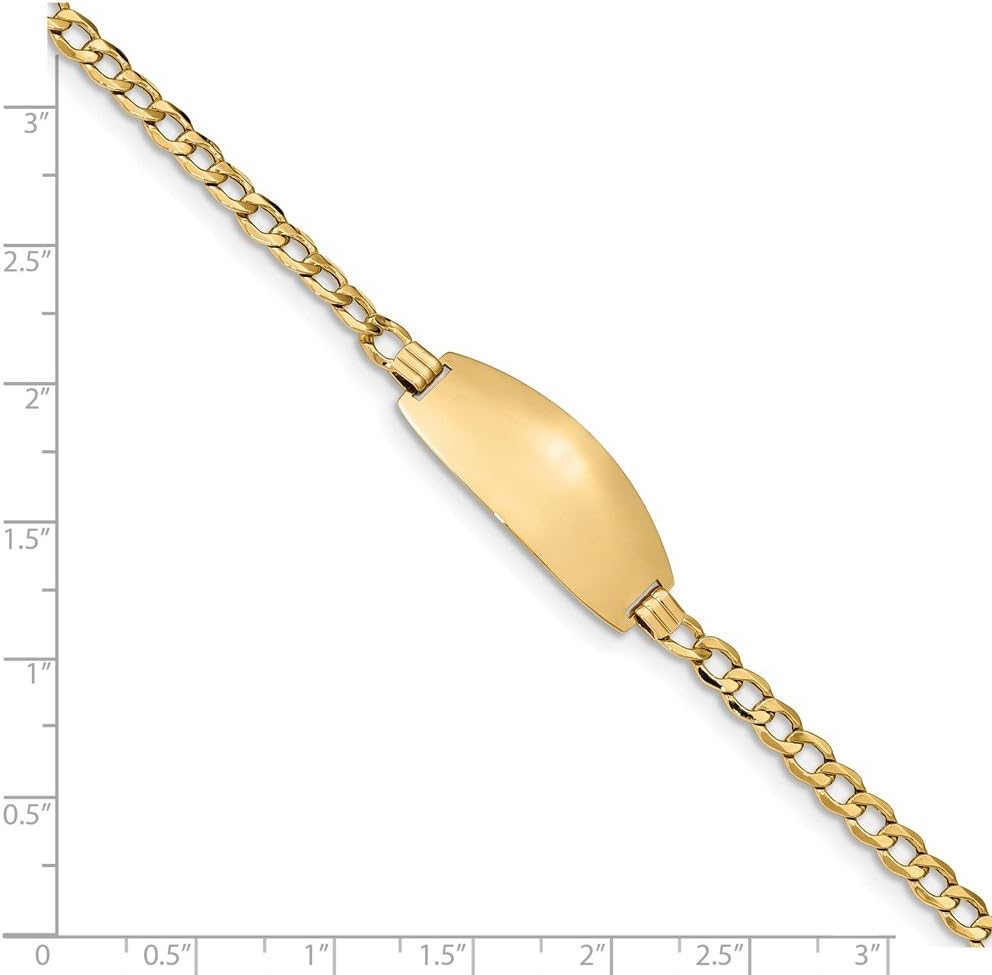 Solid 14k Yellow Gold Engravable Identification Name Bar Tag Oval ID Curb Cuban Bracelet - with Secure Lobster Lock Clasp 7" (Width = 11mm)