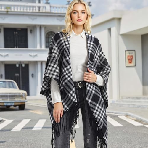 Premillow Shawl Wraps for Women, Elegant Open Front Cape Ponchos for Women, Oversized Casual Womens Poncho Shawl, Blanket Cardigan Shawls with Tassel for Spring Fall Winter - Thumbnail 7