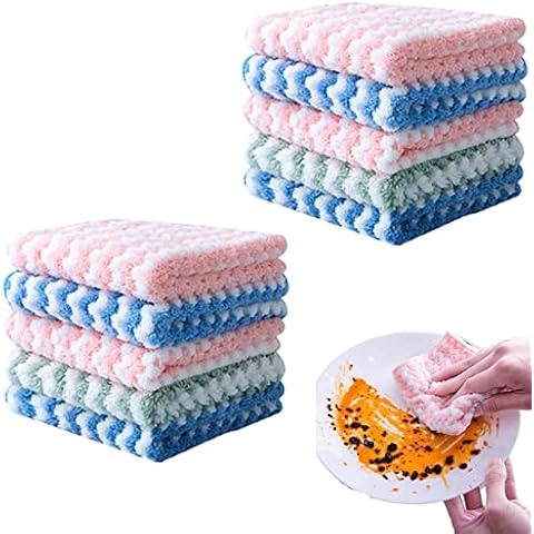 HOUHOUYIBA Microfiber Cleaning Rag,Super Absorbent Cleaning Cloths,Multipurpose Cleaning Cloth,Reusable Dish Towels, Coral Fleece Dish Cloth,Nonstick Oil,No Lint Loss (10 pcs,L/11.8×15.7IN) Cover