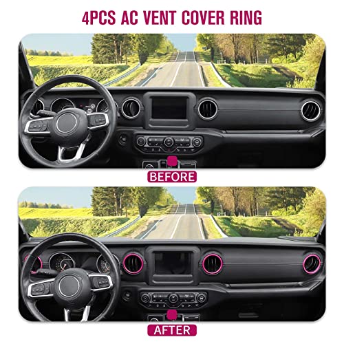 Jimen For Jl Ac Vent Ring, 4Pcs Center Console Dashboard Air Conditioning Outlet Cover Interior Trim Kits Compatible With 2018-2023 Jeep Wrangler Jl Jlu & Gladiator Jt, Aluminum Alloy (Pink) #TOP6