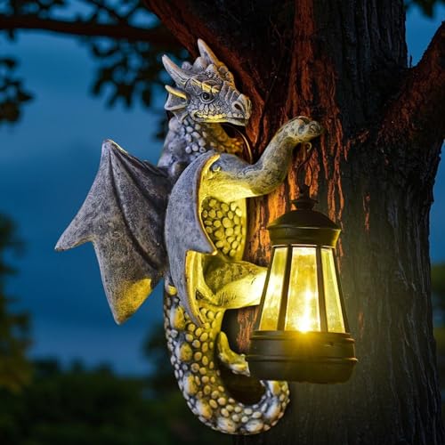 Shengruili Figuras de jardín de dragón con farol solar para jardín, figuras de dragón de jardín, decoración, farol solar, figuras de jardín para exteriores, figuras de dragón, decoración de jardín