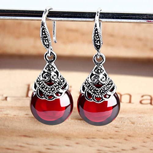 AQUALITYS Boucles d'oreilles en Argent Sterling 925 Rondes en Grenat pour Femmes Pierres précieuses Rouges Naturelles Rubis Bijoux Fins Meilleurs Cadeaux-Rouge