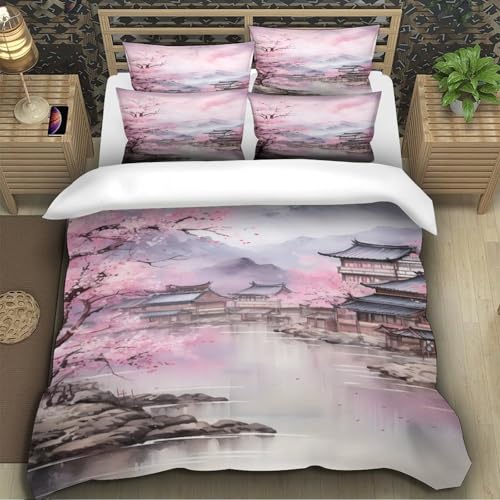 Housse de couette fleurs de cerisier imprimé 3D microfibre de luxe ultra douce - 5