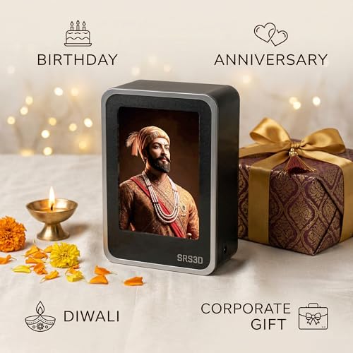 Image of Car Dashboard Dual Side Frame | Personalized |Home | Desk | Office | Small Glow Frame 4x3x1.5 INCH | Multi Color Light | Inside & Outside Visible | Chhtrapati Shivaji Maharaj Frame