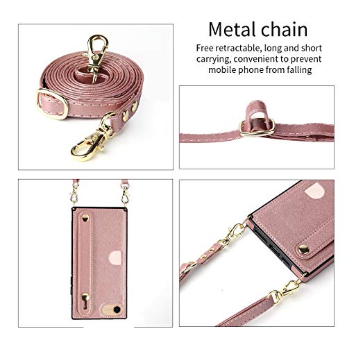 Defbsc Wallet Case For Iphone Se 2022 5G,Iphone Se2Nd Case, Iphone 7/8/6/6S Case With Finger Strap, Pu Lanyard Case With Card Slot, Adjustable Crossbody Strap Shockproof Protective Case,Rose Gold #TOP1