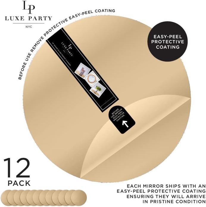 LUXE PARTY 12 Pack Round Mirror Charger Plate | Lightweight |Decorative Dinnerware | Dinner Party | Wedding | Events | Table Setting | Gold