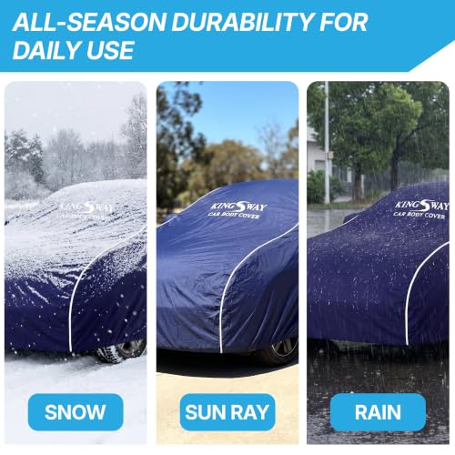 Image of KINGSWAY Super Waterproof Car Cover Only with Hyundai Elite I20 (Year 2014 to 2017 - All Model) | Mirror and Antenna Pockets | All Weather Car Body Cover with Silver Piping | Blue