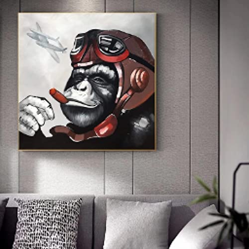 Toile abstraite singe gorille fumer - Solution déco murale moderne 40x40 cm pour salon