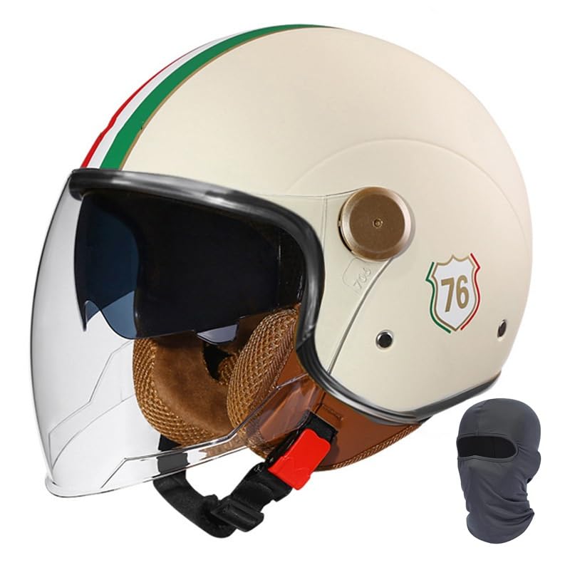 Casco de Motocicleta Abierto con Doble Visera, Retro, Jet, Medio Casco, homologado por ECE/Dot, Lente Larga, for Hombre, Mujer, Scooter, Cruiser, Scooter.(Light Beige,XL(60~61cm))
